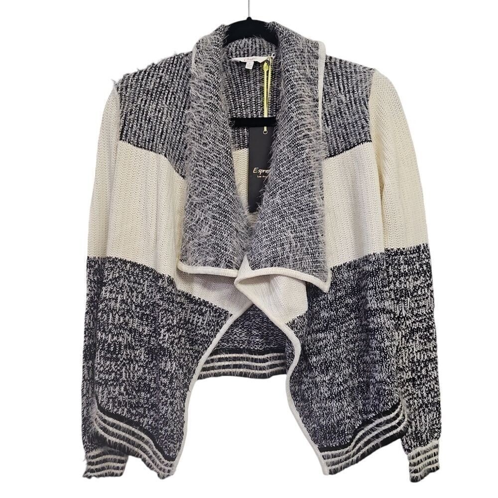Candie's Colorblock Knit Cardigan Sweater Open Front Draped Gray Cozy S NWT